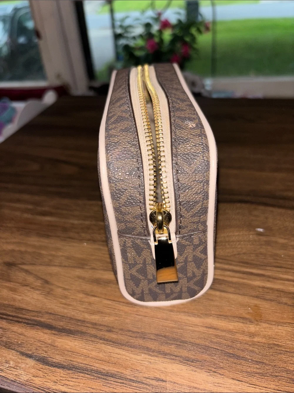 Michael Kors Brown with Pink Trim Signature Toiletry Pouch